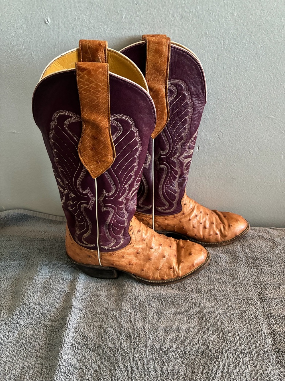 Tony Lama Purple Shaft Tan Ostrich Western Boots